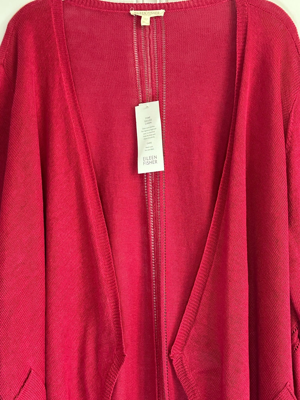 Eileen Fisher Size 3X Linen Knit Open Cardigan Raspberry - Picture 4 of 14
